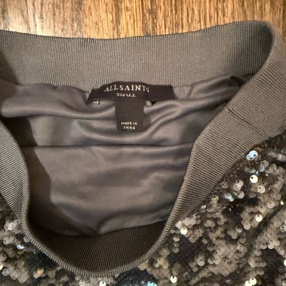 All Saints Opal Sparkle Sequins Midi Side Slit Skirt Small - Picture 8 of 8